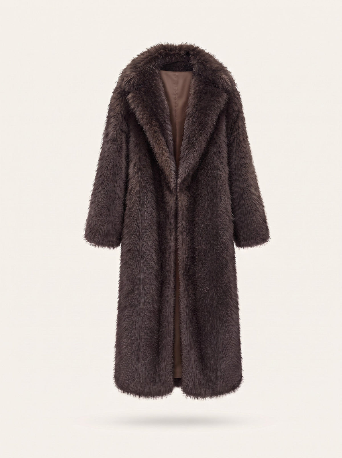Women's Longline Faux Fur Coat – Bitter Chocolate – packshot