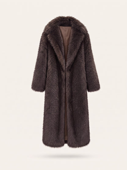 Women's Longline Faux Fur Coat – Bitter Chocolate – packshot