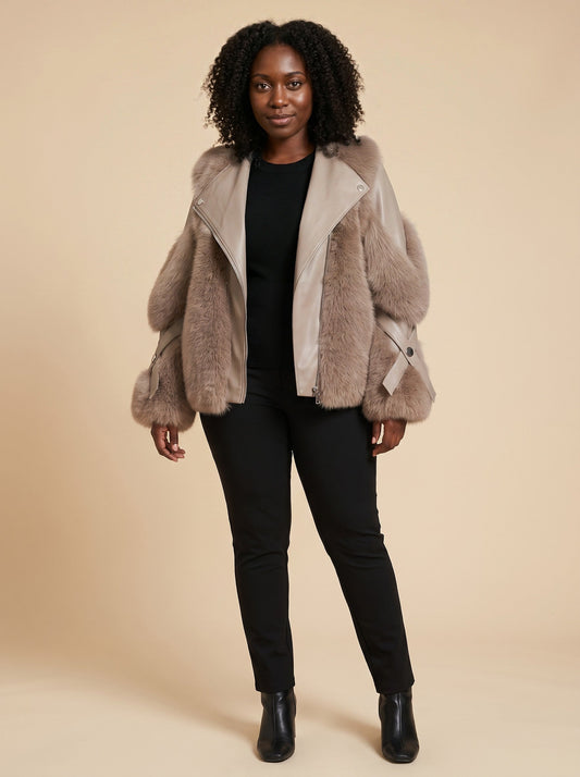 Women's Faux Fur Jacket – Light Brown – on model