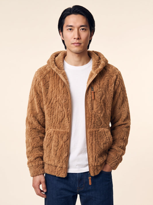 Men's Zip-Up Fleece Hoodie – Brown – on model