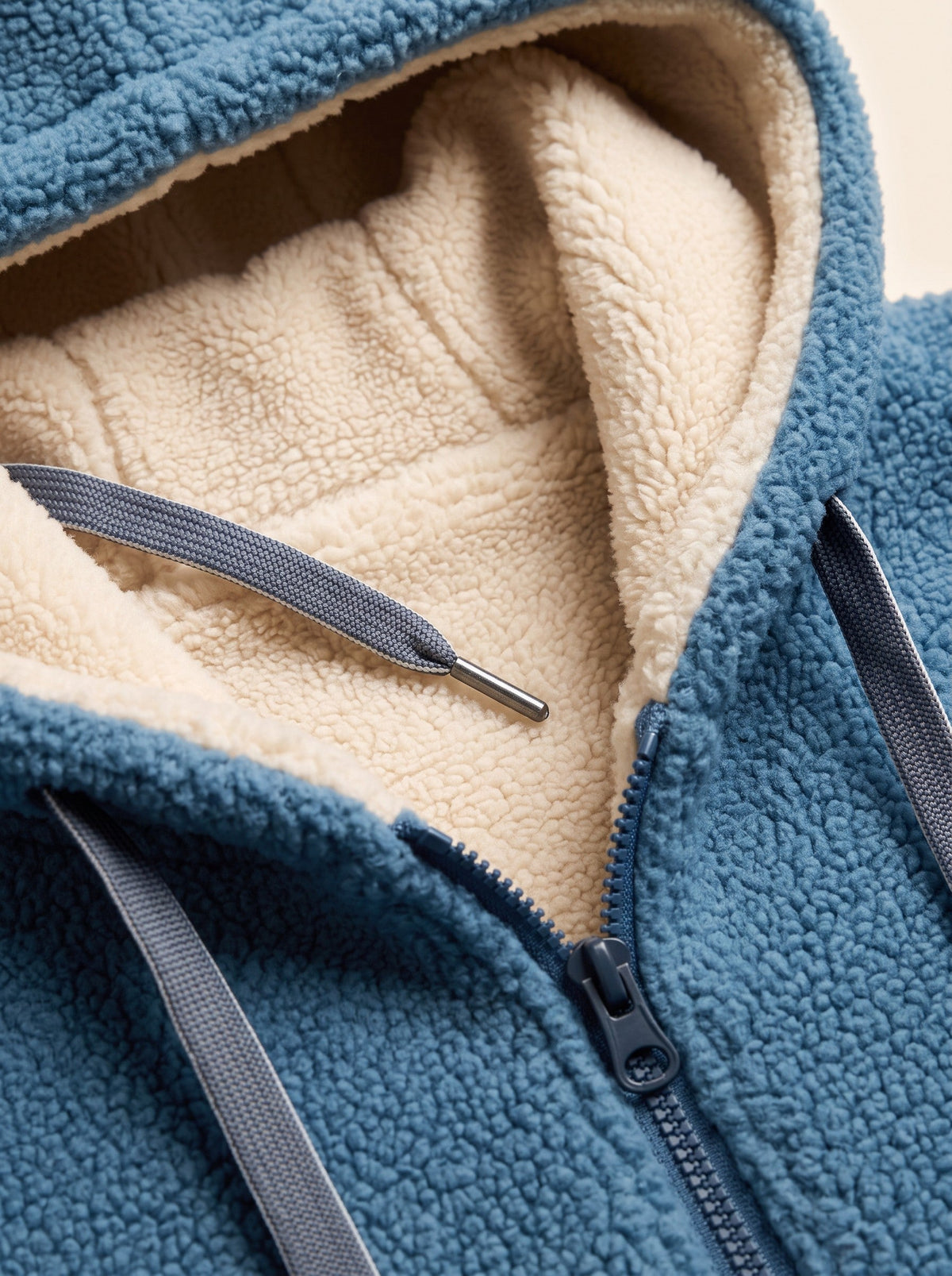 Women's Hooded Fleece Jacket – Blue – lined hood detail