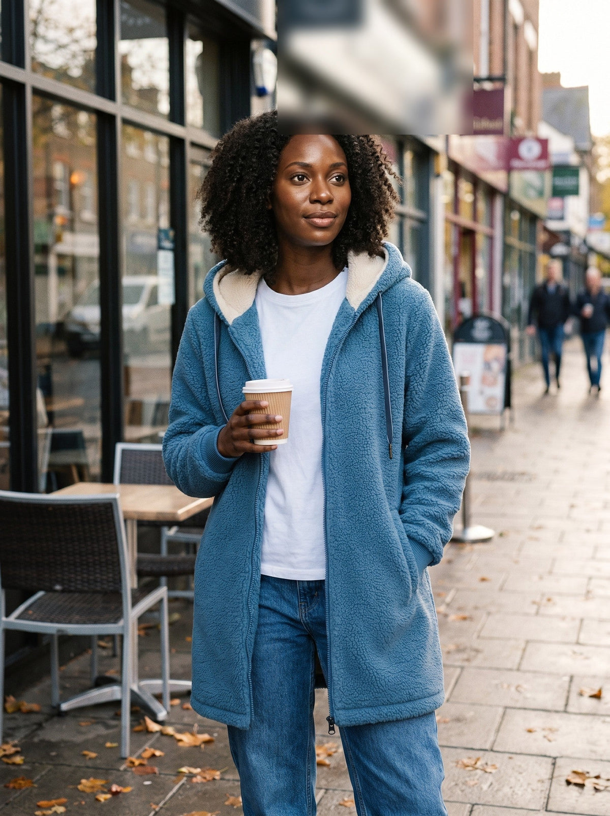 Women's Hooded Fleece Jacket – Blue – high street café