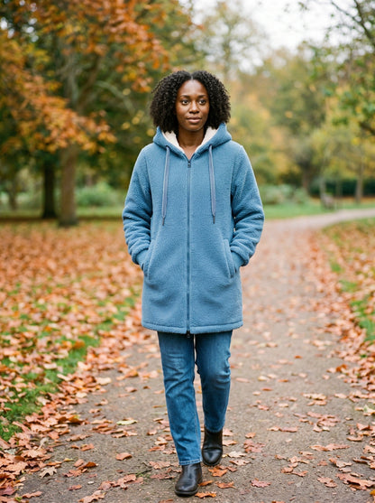 Women's Hooded Fleece Jacket – Blue – autumn park walk