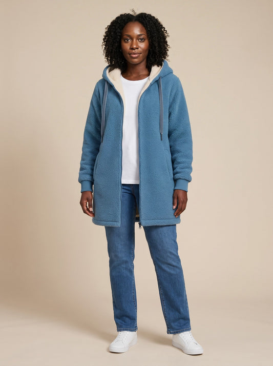 Women's Hooded Fleece Jacket – Blue – on model