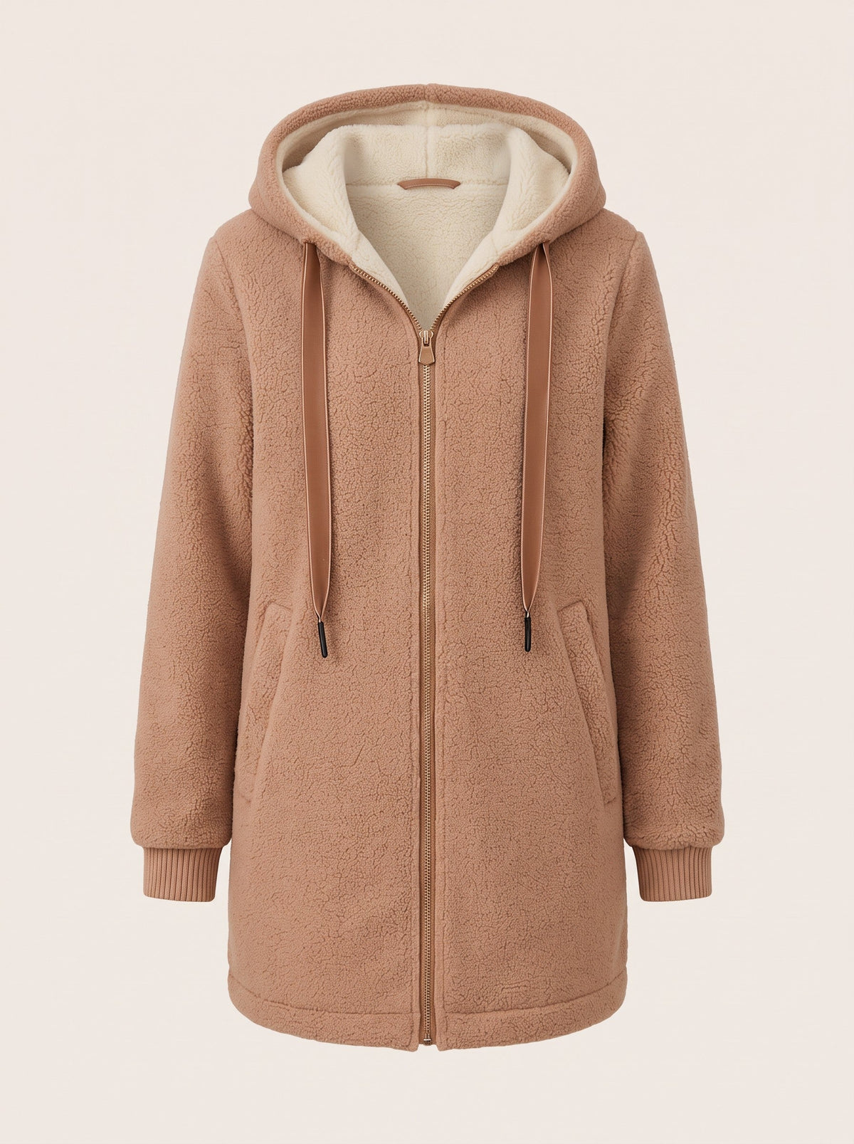 Women's Hooded Fleece Jacket – Brown – front packshot