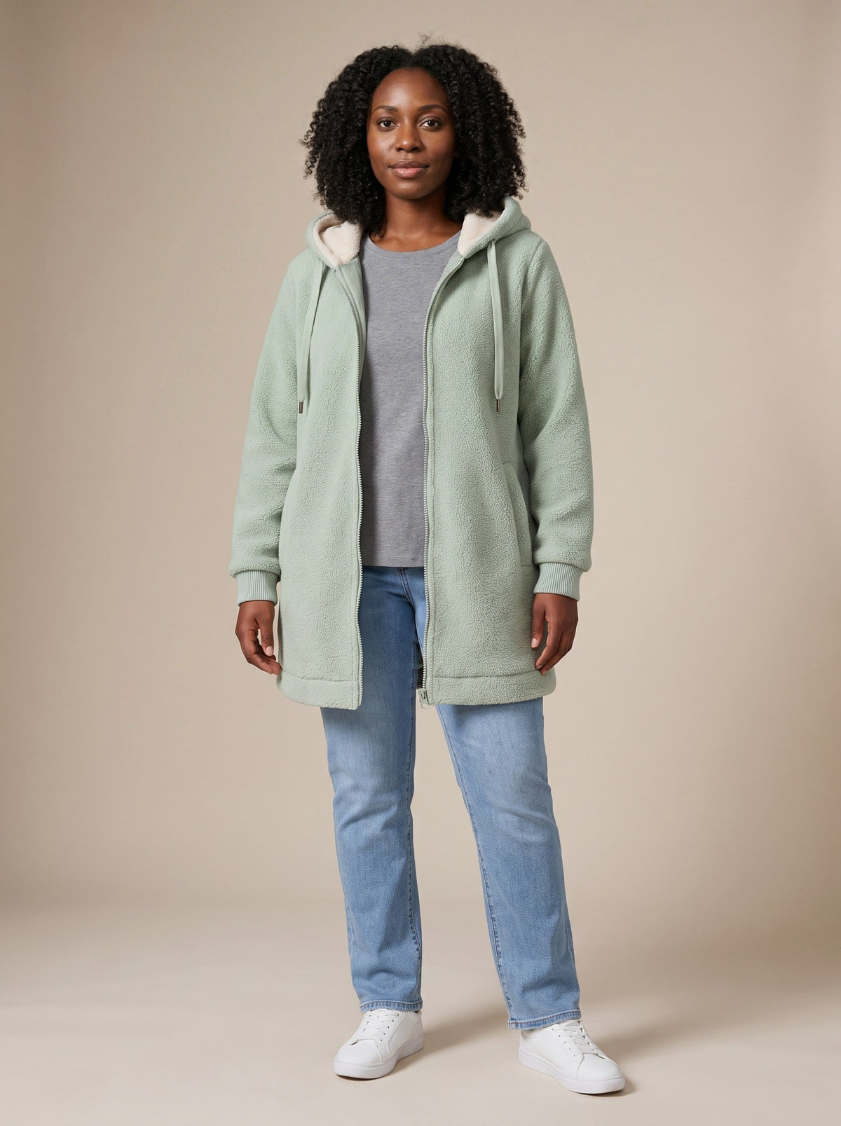 Women's Hooded Fleece Jacket – Green – on model