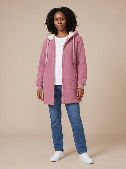 Women's Hooded Fleece Jacket – Pink – on model