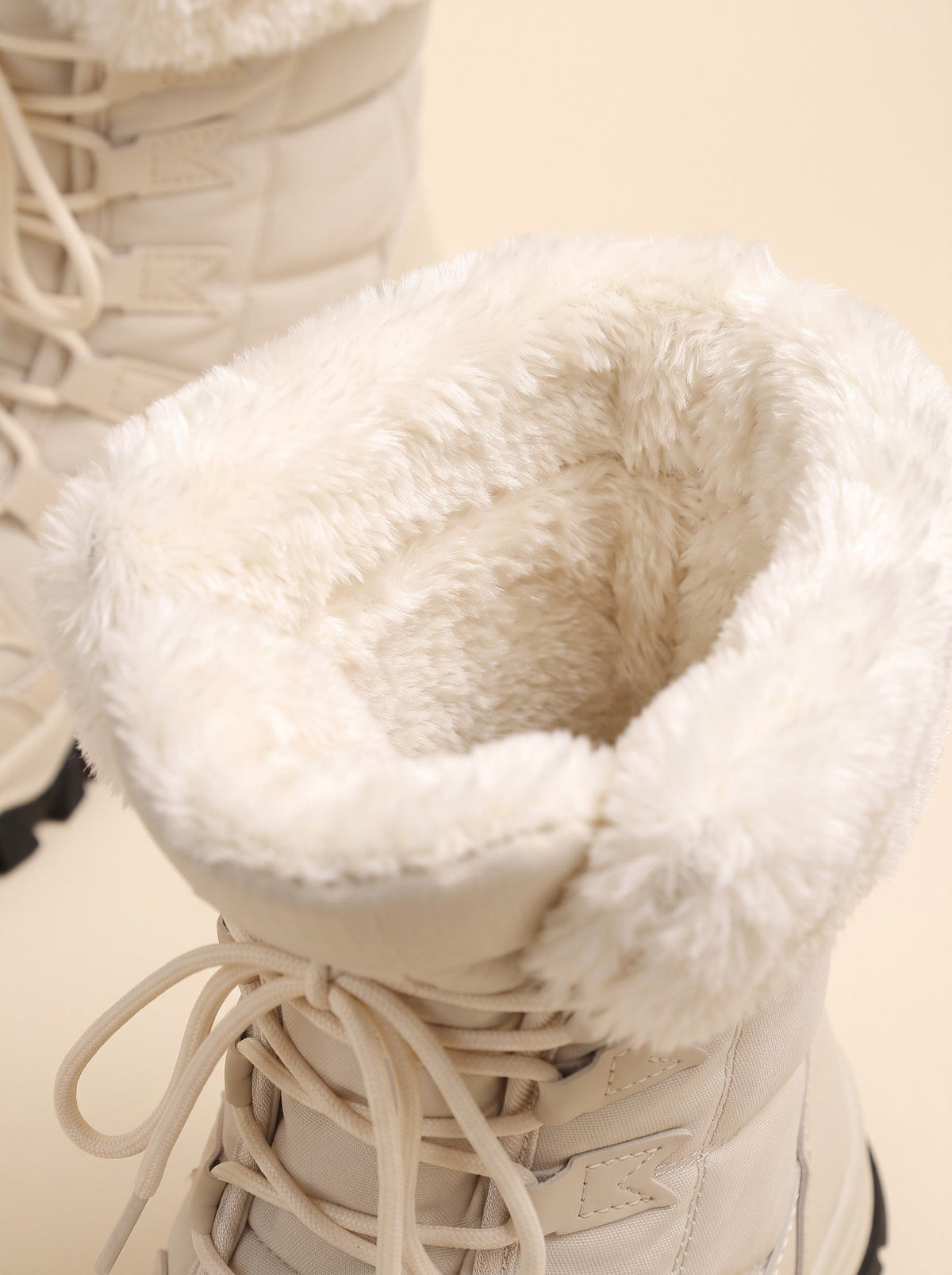 Women's Faux Fur Lined Winter Boots – Beige – faux fur lining close-up