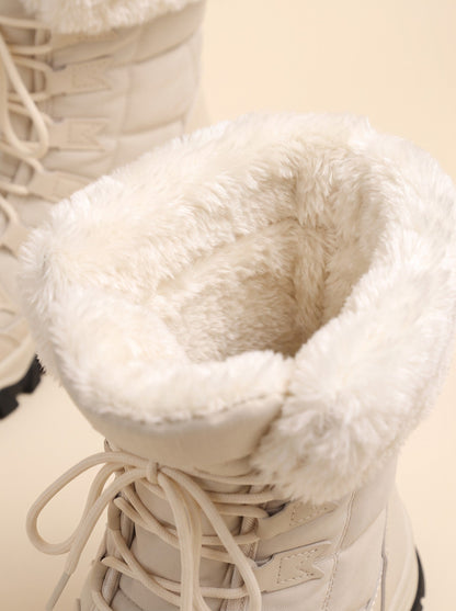 Women's Faux Fur Lined Winter Boots – Beige – faux fur lining close-up