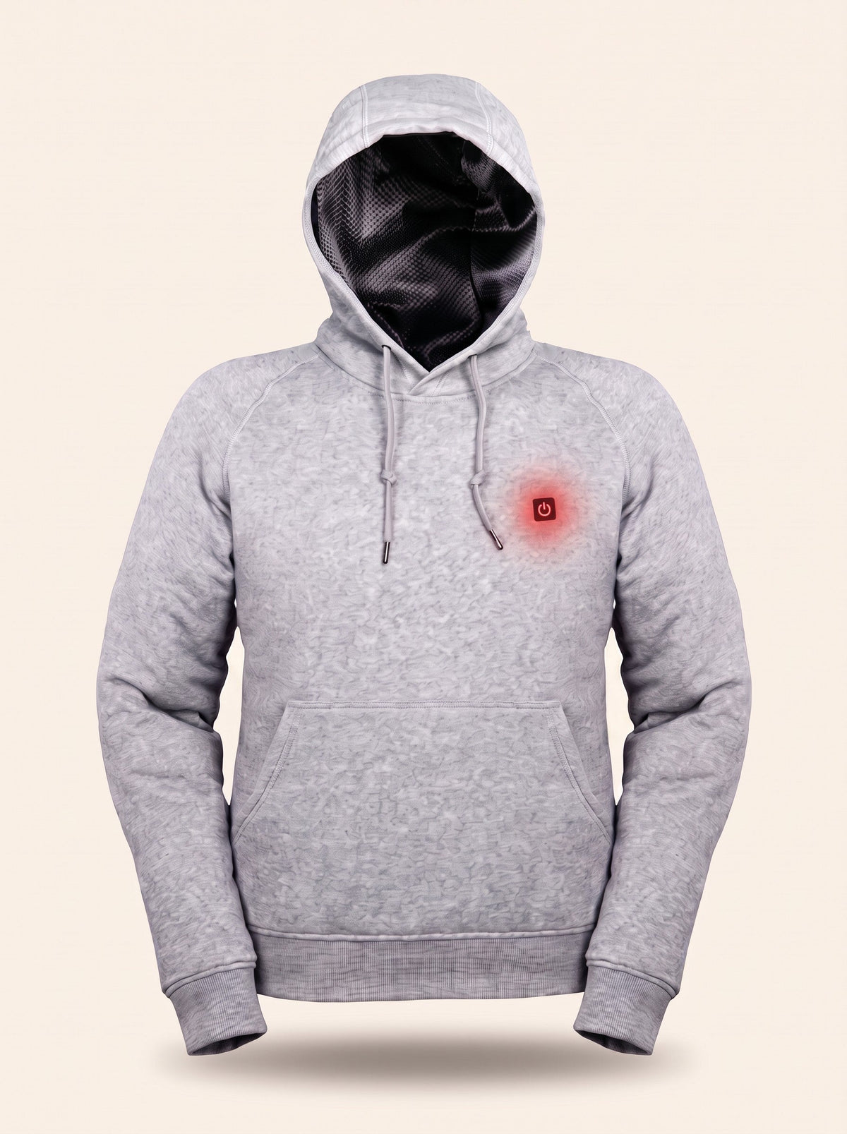 Heated Hoodie Unisex – Grey – front, controller switched on