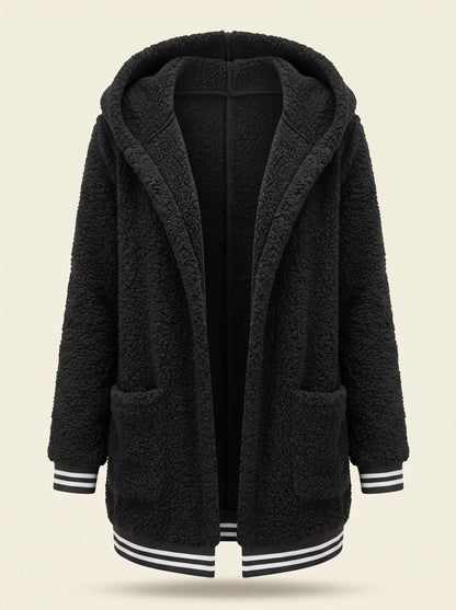Women's Long Faux Fur Coat with Hood – Black – front packshot