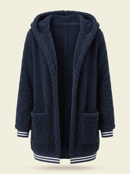 Women's Long Faux Fur Coat with Hood – Blue – front packshot