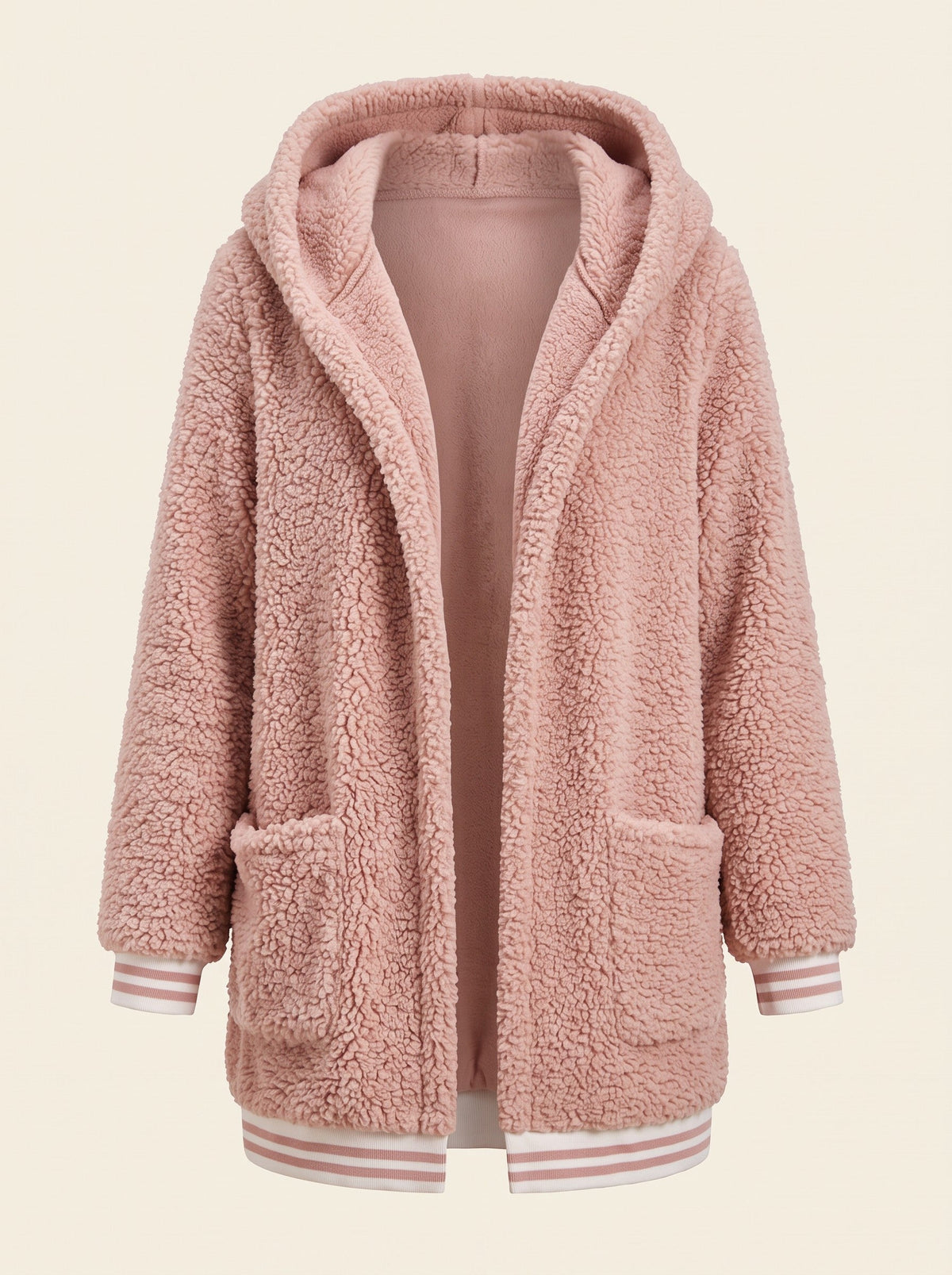 Women's Long Faux Fur Coat with Hood – Pink – front packshot