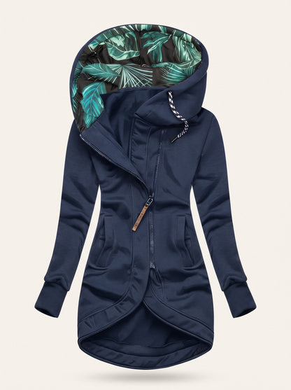 Women's Hooded Longline Zip-Up Jacket – Blue – packshot