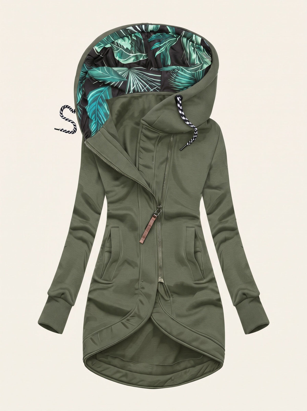 Women's Hooded Longline Zip-Up Jacket – Green – packshot