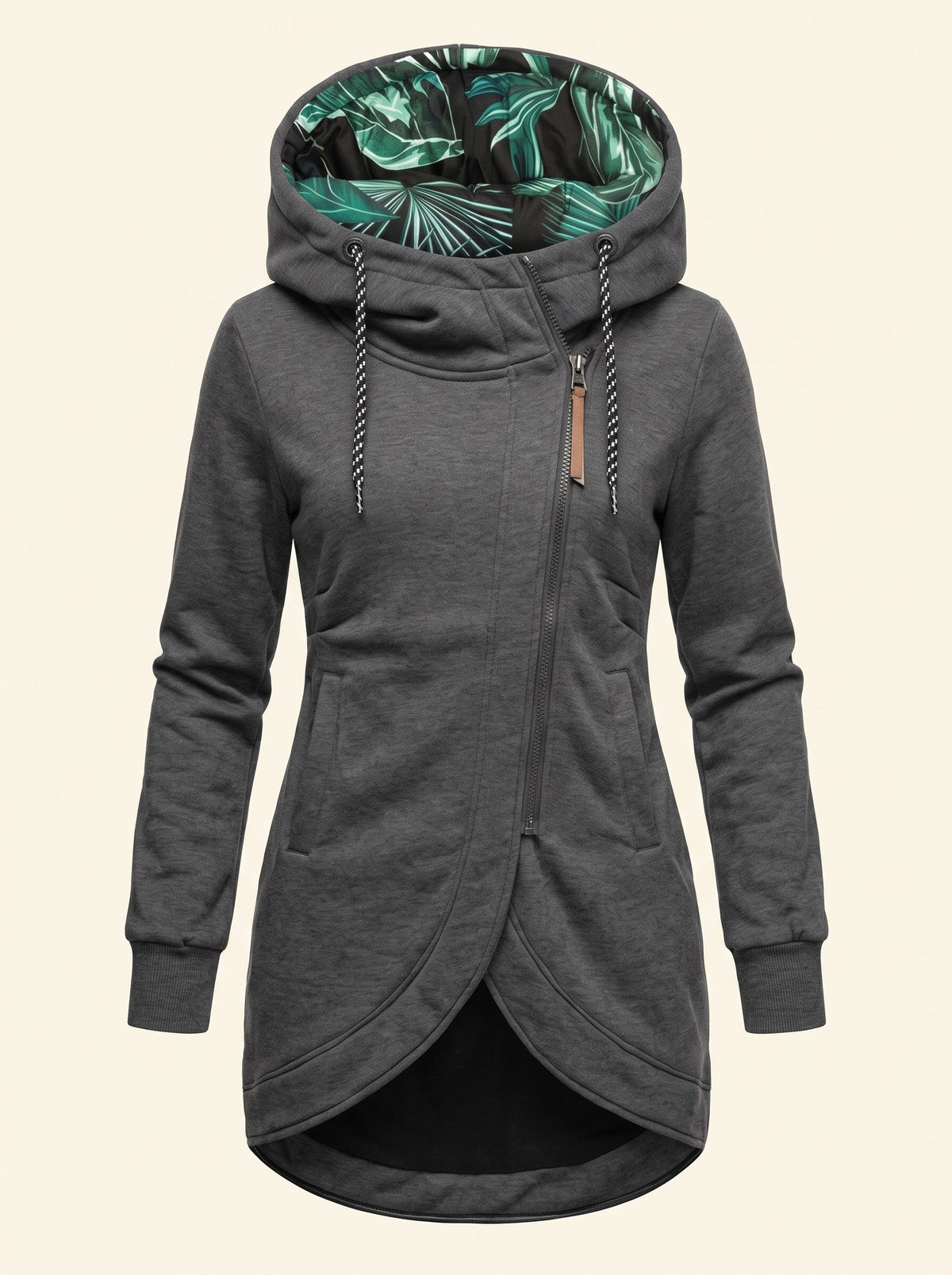 Women's Hooded Longline Zip-Up Jacket – Grey – packshot