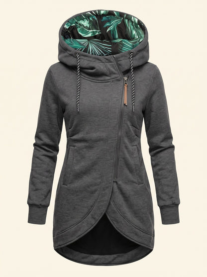 Women's Hooded Longline Zip-Up Jacket – Grey – packshot