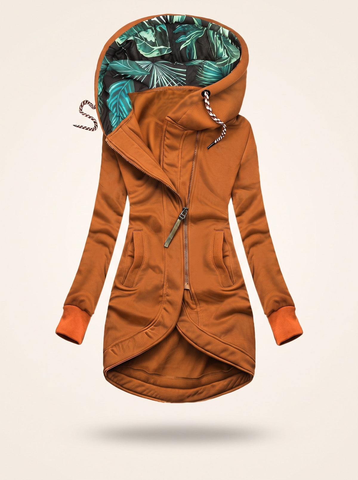 Women's Hooded Longline Zip-Up Jacket – Orange – packshot