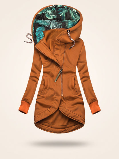 Women's Hooded Longline Zip-Up Jacket – Orange – packshot
