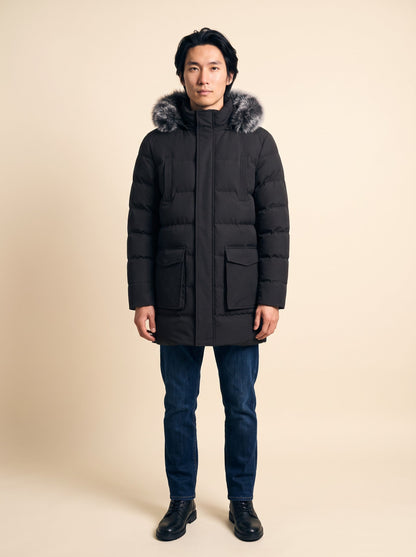 Men's Hooded Winter Parka – Black – on model