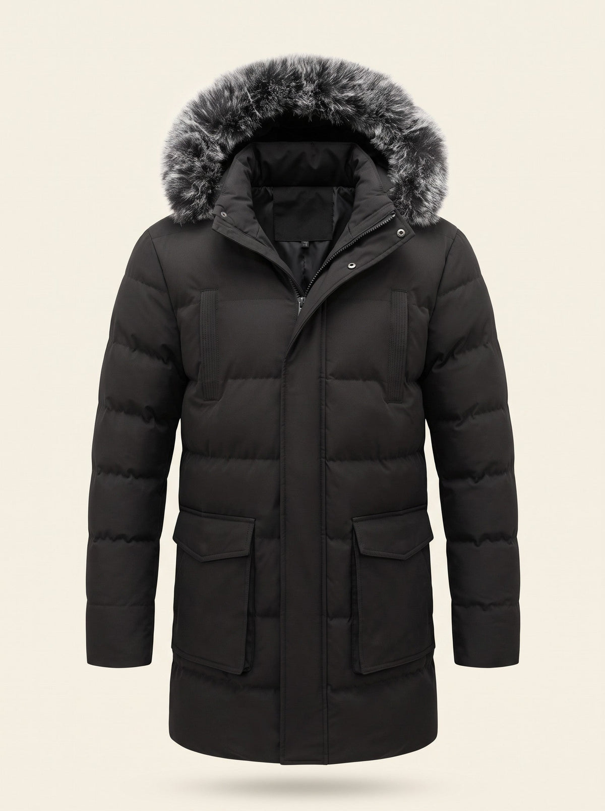 Men's Hooded Winter Parka – Black – front packshot