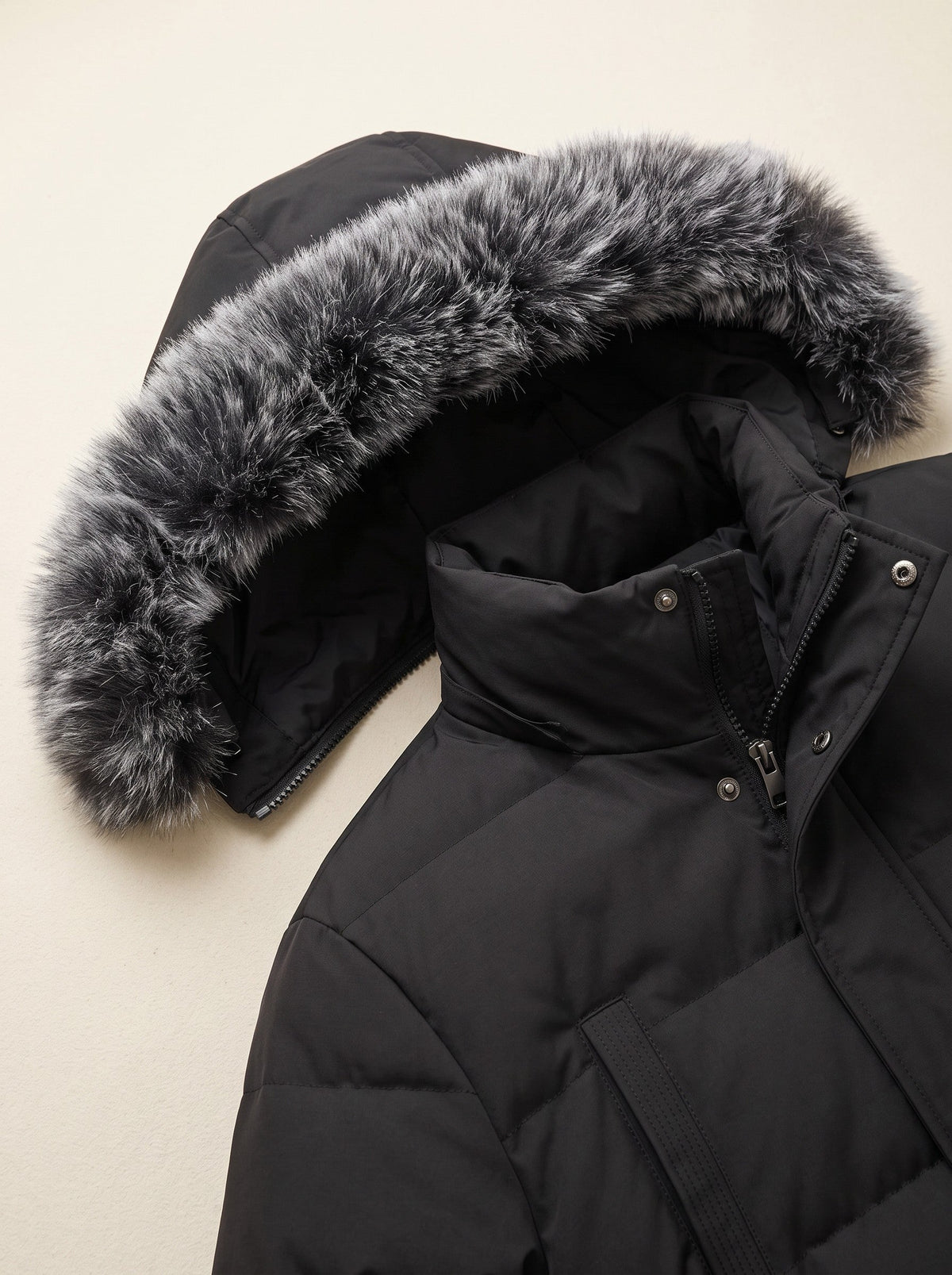 Men's Hooded Winter Parka – Black – detachable hood with fur-effect trim detail