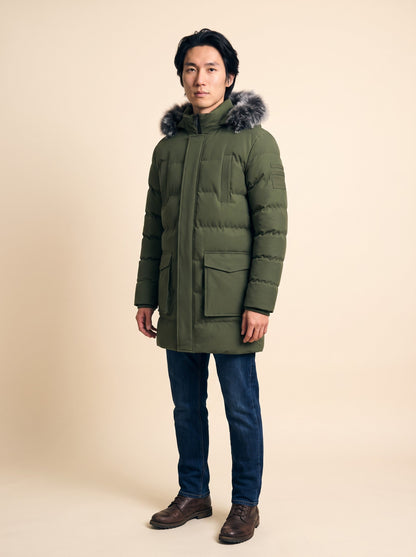 Men's Hooded Winter Parka – Army Green – on model