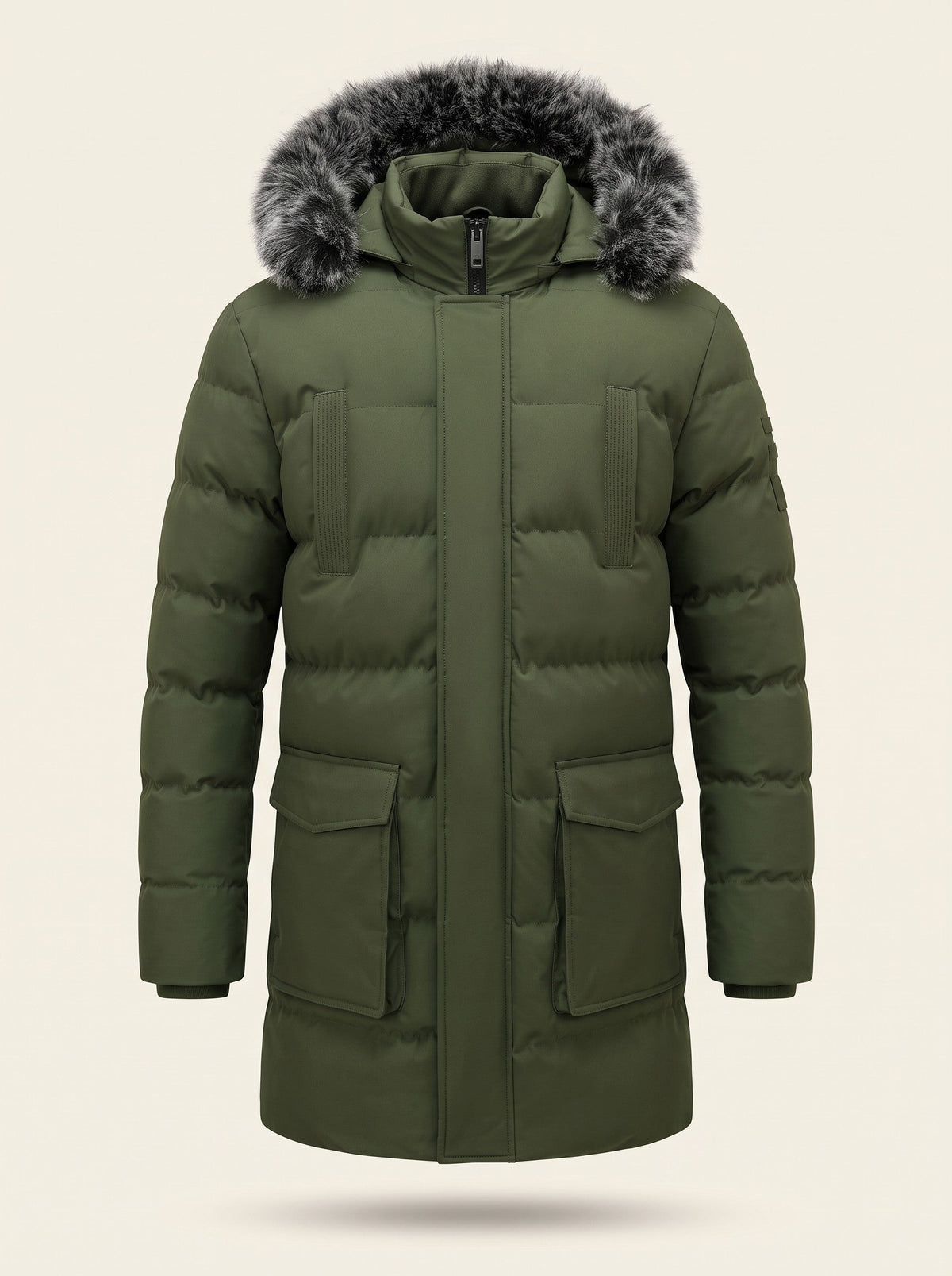 Men's Hooded Winter Parka – Army Green – front packshot