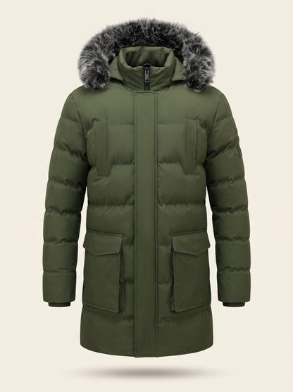 Men's Hooded Winter Parka – Army Green – front packshot