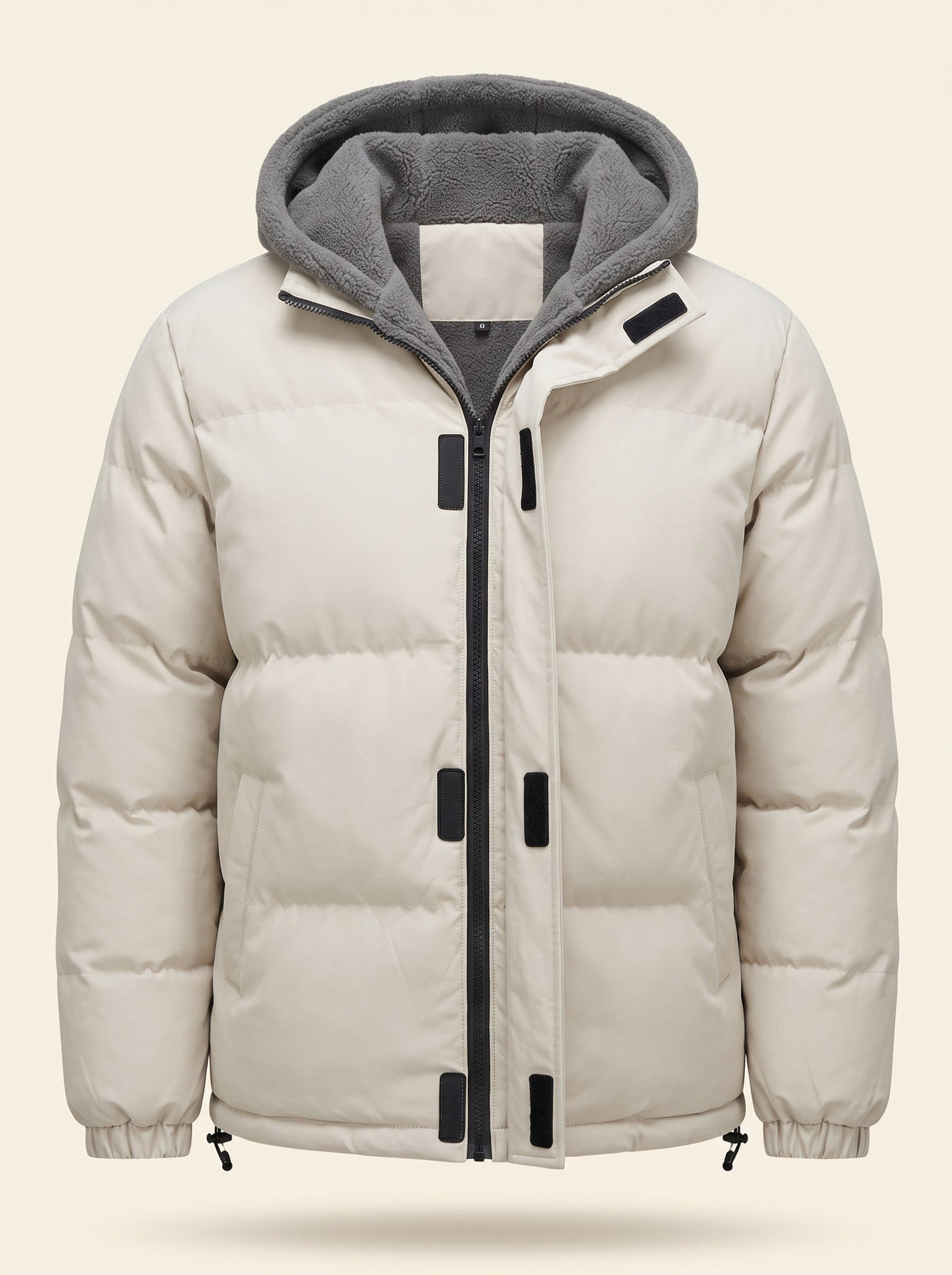 Men's Fleece Lined Hooded Puffer Jacket – Beige – front packshot
