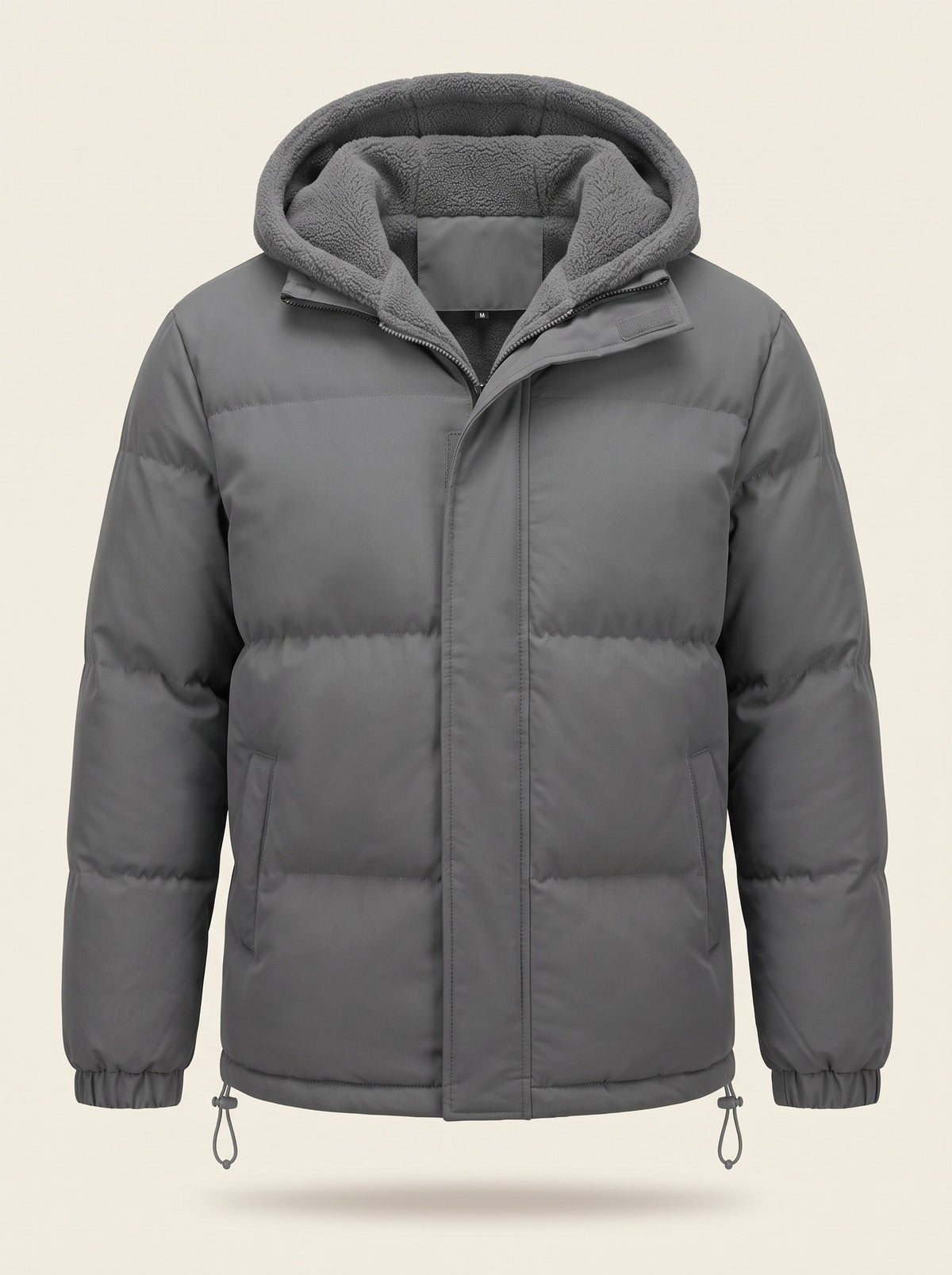 Men's Fleece Lined Hooded Puffer Jacket – Grey – front packshot