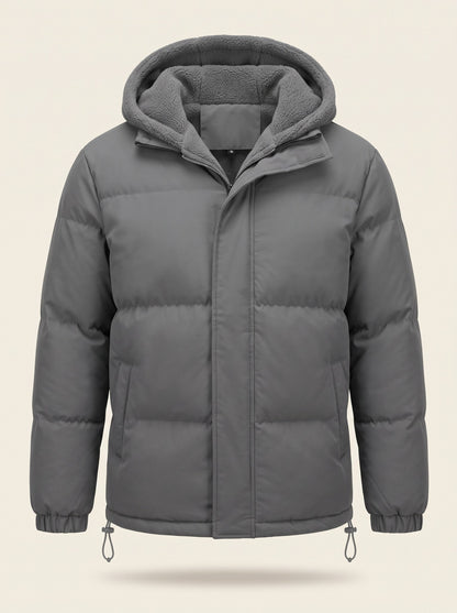Men's Fleece Lined Hooded Puffer Jacket – Grey – front packshot