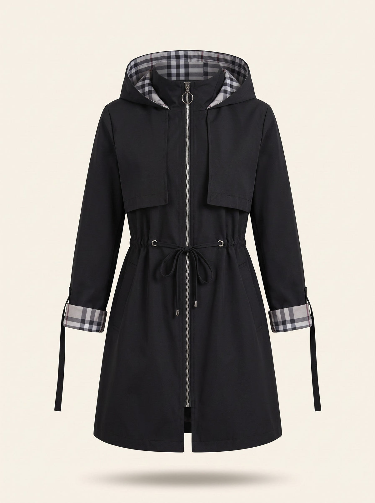 Women's Hooded Raincoat – Black – packshot