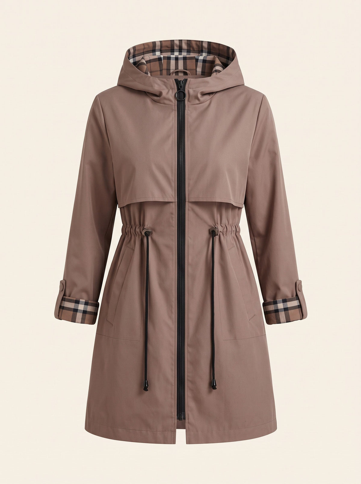 Women's Hooded Raincoat – Brown – packshot
