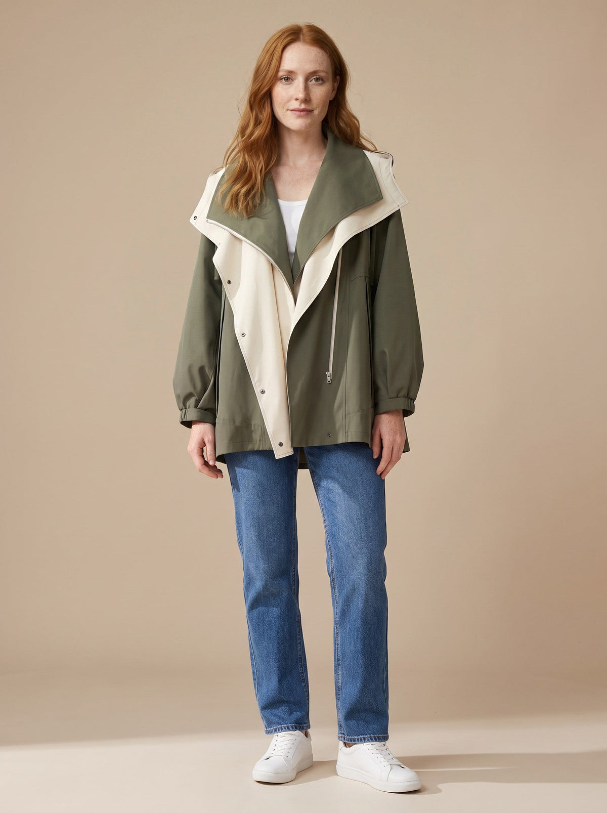 Women's Short Hooded Trench Coat – Green – front