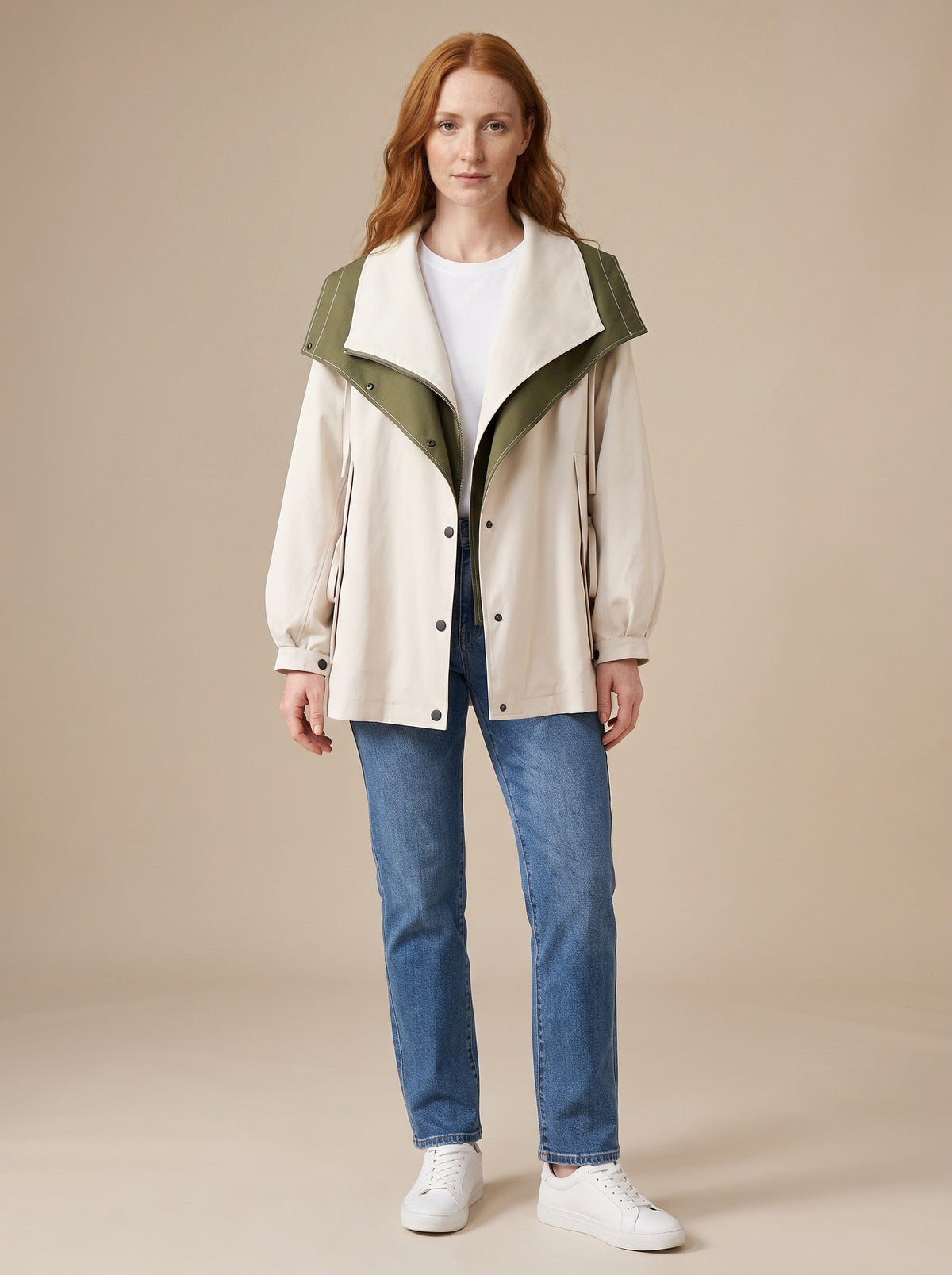 Women's Short Hooded Trench Coat – White – front