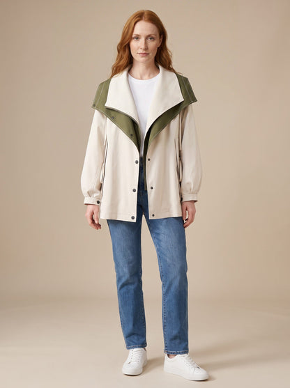 Women's Short Hooded Trench Coat – White – front