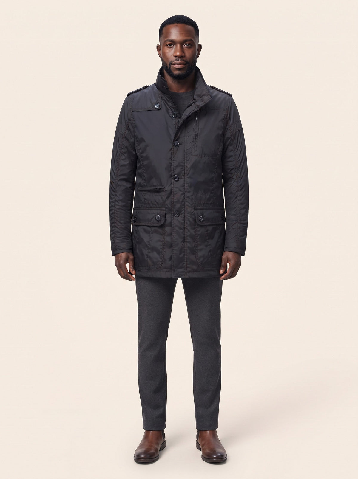 Men's Insulated Winter Coat – Black – on model