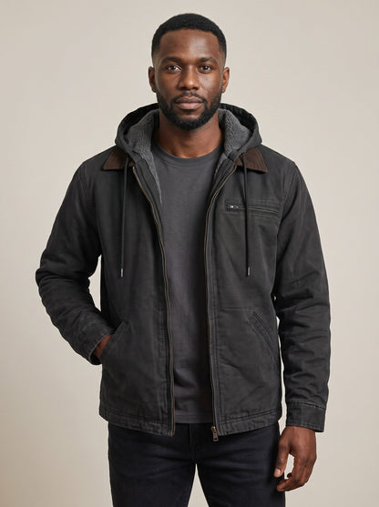 Men's Lightweight Jacket – Black – worn, front view