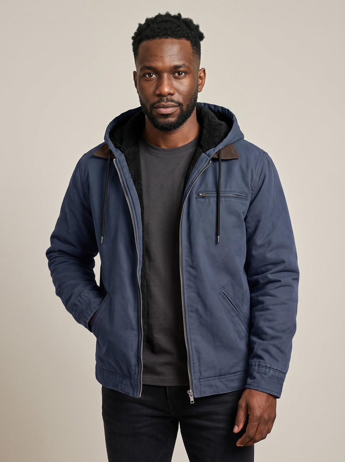 Men's Lightweight Jacket – Blue – worn, front view