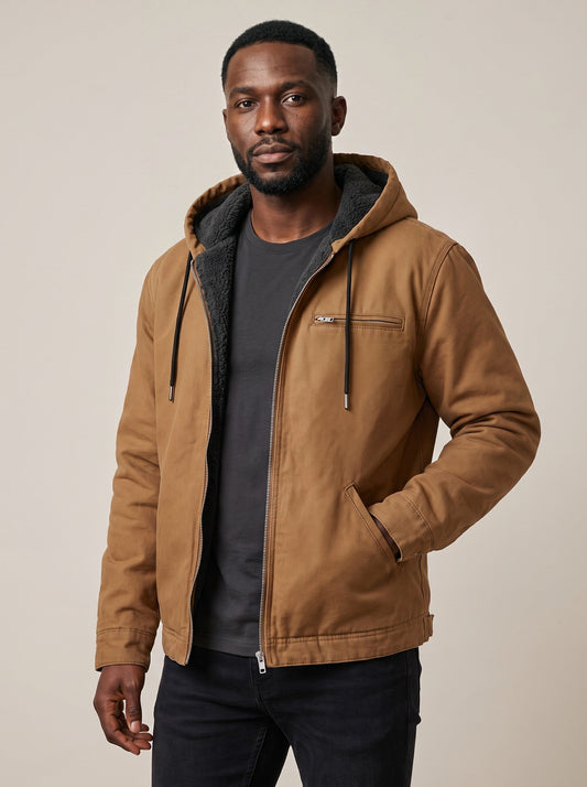 Men's Lightweight Jacket – Brown – worn, front view