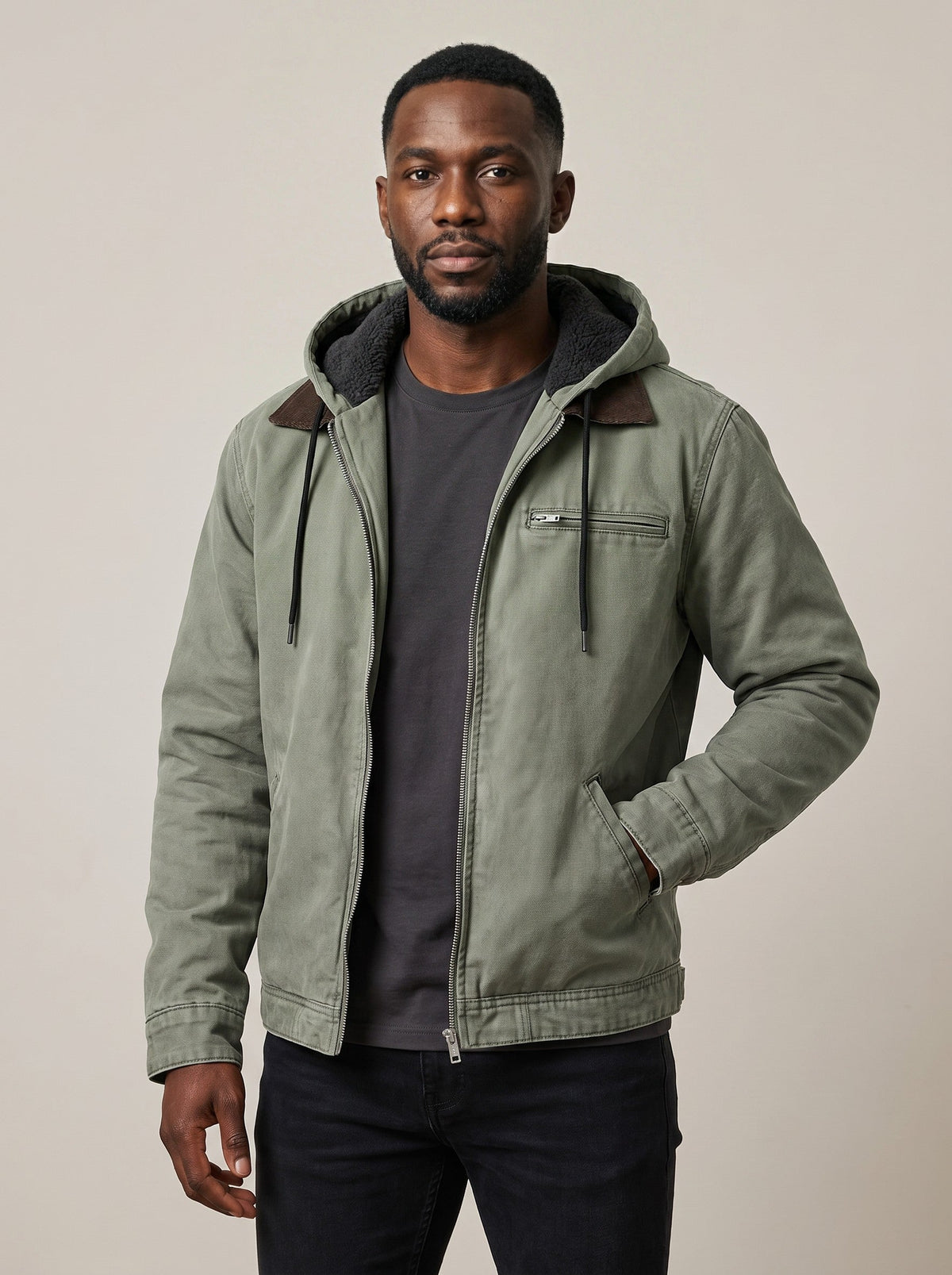 Men's Lightweight Jacket – Green – worn, front view