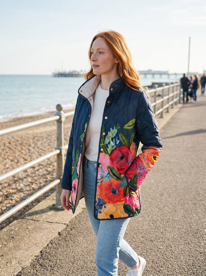 Women's Floral Quilted Jacket – Navy Floral – lifestyle