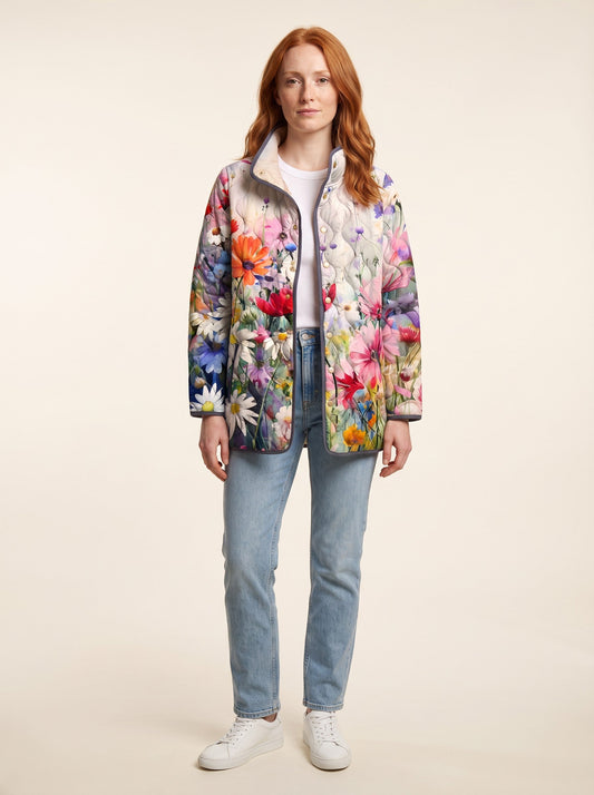 Women's Floral Quilted Jacket – Garden Floral – on model