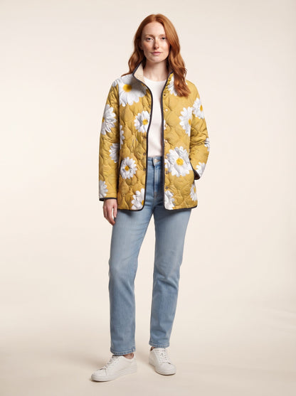 Women's Floral Quilted Jacket – Yellow Daisy – on model