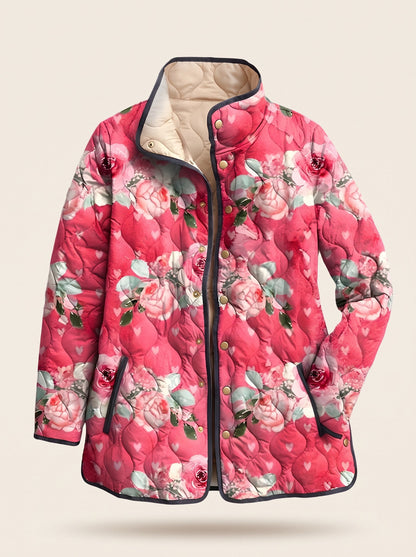 Women's Floral Quilted Jacket – Pink Floral – packshot