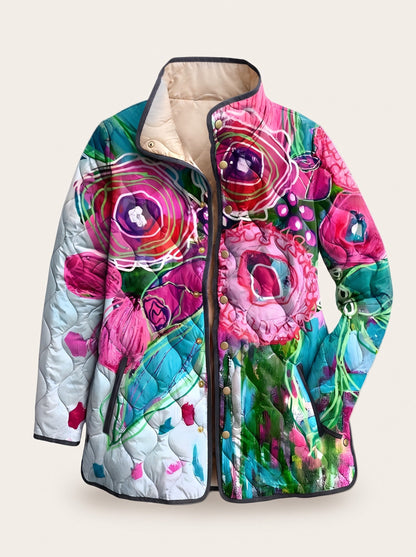 Women's Floral Quilted Jacket – Rose Floral – packshot