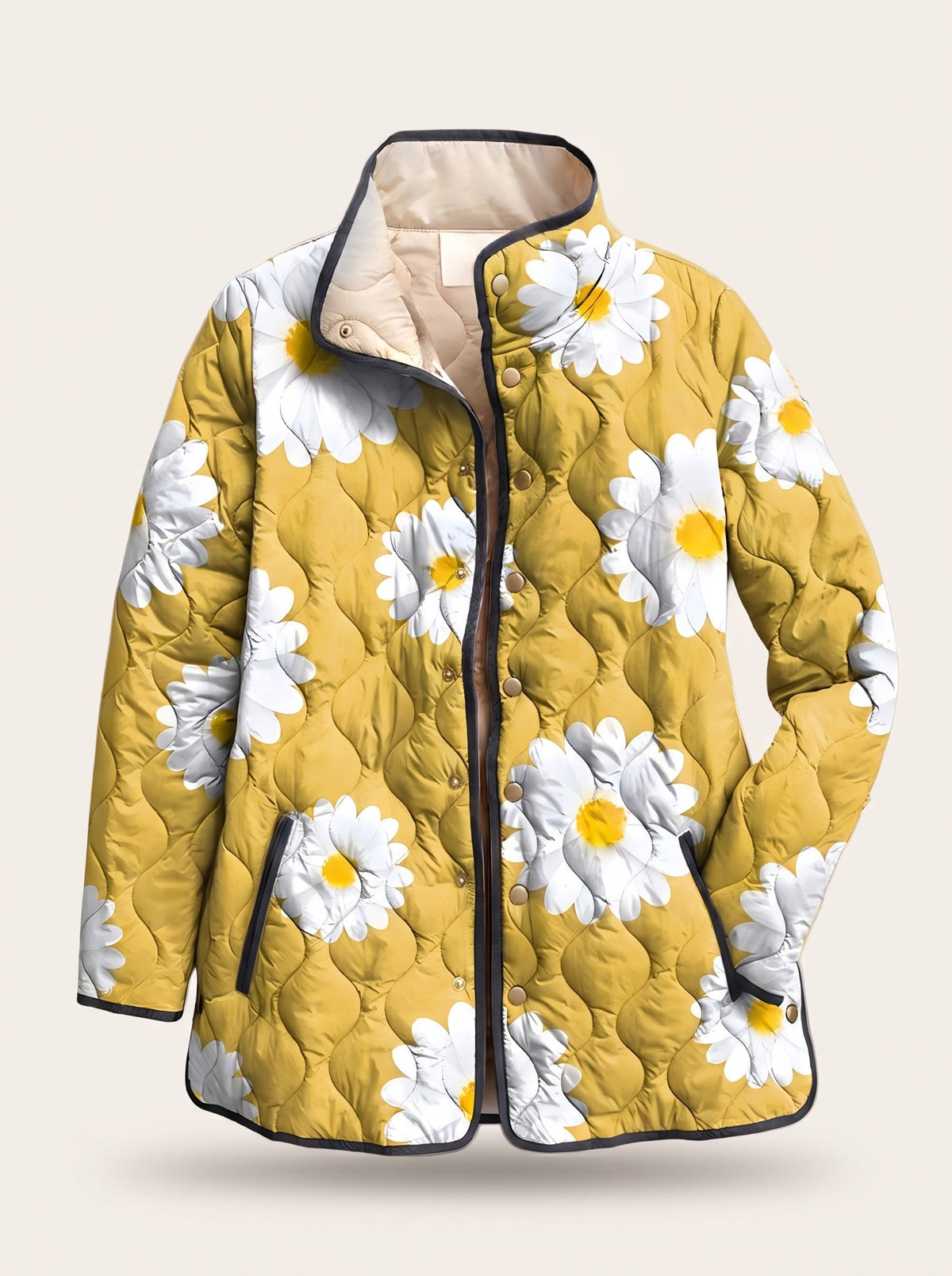 Women's Floral Quilted Jacket – Yellow Daisy – packshot