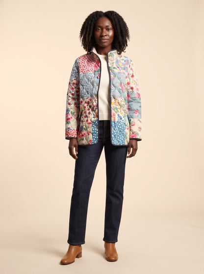 Women's Patchwork Quilted Jacket – Patchwork Floral – on model