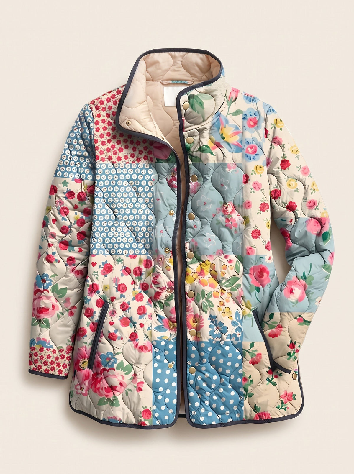 Women's Patchwork Quilted Jacket – Patchwork Floral – packshot